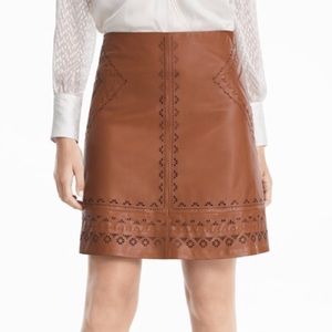 WHBM Laser Cut A-Line Brown Leather Skirt Size 0